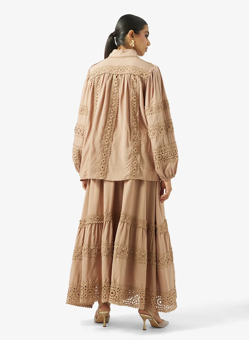 Khizana Lace trim Top & Skirt Set